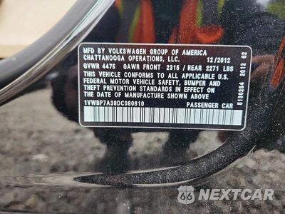 Zdjęcie 12 z 12 samochodu: 2013 VOLKSWAGEN PASSAT SE VIN:1VWBP7A38DC080610 - miniatura