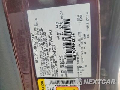 Zdjęcie 12 z 12 samochodu: 2017 FORD FUSION TITANIUM VIN:3FA6P0D99HR139947 - miniatura
