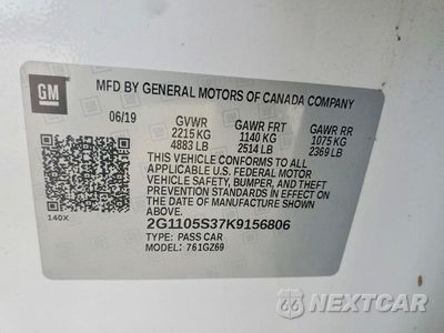 Zdjęcie 12 z 12 samochodu: 2019 CHEVROLET IMPALA PREMIER VIN:2G1105S37K9156806 - miniatura