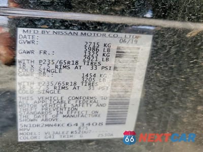 Zdjęcie 13 z 13 samochodu: 2019 NISSAN PATHFINDER SV VIN:5N1DR2MN4KC643408 - miniatura