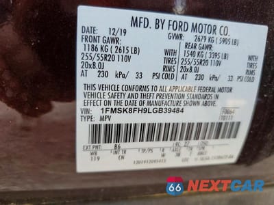 Zdjęcie 13 z 13 samochodu: 2020 FORD EXPLORER LIMITED VIN:1FMSK8FH9LGB39484 - miniatura