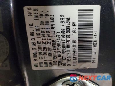 Zdjęcie 13 z 13 samochodu: 2015 HONDA CROSSTOUR EXL VIN:5J6TF2H59FL003925 - miniatura