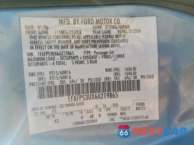 Zdjęcie 13 z 13 samochodu: 2006 FORD TAURUS SE VIN:1FAFP53UX6A219865 - miniatura