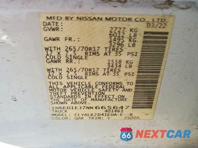 Zdjęcie 12 z 12 samochodu: 2022 NISSAN FRONTIER PRO-X VIN:1N6ED1EJ7NN665647 - miniatura