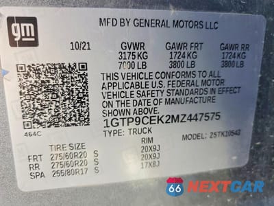 Zdjęcie 13 z 13 samochodu: 2021 GMC SIERRA K1500 ELEVATION VIN:1GTP9CEK2MZ447575 - miniatura
