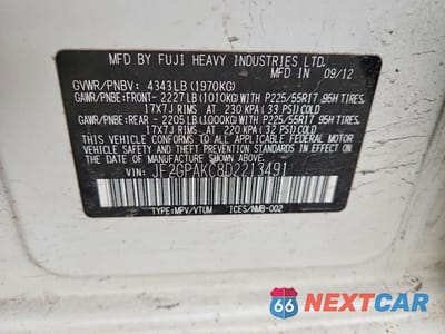Zdjęcie 13 z 13 samochodu: 2013 SUBARU XV CROSSTREK 2.0 LIMITED VIN:JF2GPAKC8D2213491 - miniatura