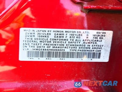 Zdjęcie 12 z 12 samochodu: 2009 HONDA FIT SPORT VIN:JHMGE88429S066023 - miniatura