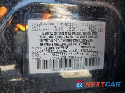Zdjęcie 13 z 13 samochodu: 2019 NISSAN SENTRA SV VIN:3N1AB7AP0KY226778 - miniatura
