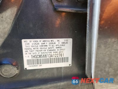 Zdjęcie 12 z 12 samochodu: 2003 HONDA ACCORD EX VIN:1HGCM56613A122781 - miniatura