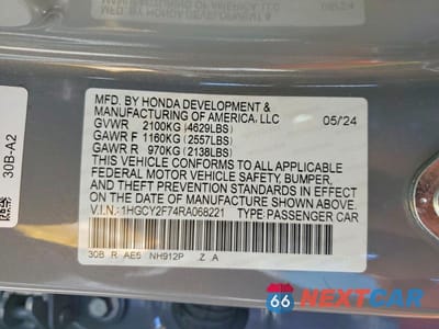 Zdjęcie 12 z 12 samochodu: 2024 HONDA ACCORD HYBRID SPORT-L VIN:1HGCY2F74RA068221 - miniatura