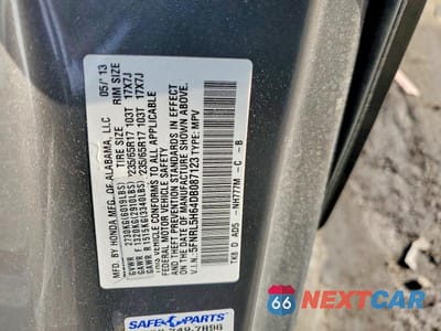 Zdjęcie 13 z 13 samochodu: 2013 HONDA ODYSSEY EXL VIN:5FNRL5H64DB087123 - miniatura