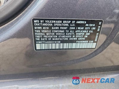 Zdjęcie 12 z 12 samochodu: 2017 VOLKSWAGEN PASSAT SEL PREMIUM VIN:1VWCT7A32HC018108 - miniatura