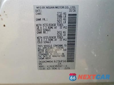 Zdjęcie 13 z 13 samochodu: 2017 NISSAN PATHFINDER S VIN:5N1DR2MM0HC629456 - miniatura