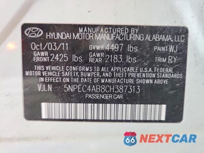 Zdjęcie 12 z 12 samochodu: 2012 HYUNDAI SONATA LIMITED 2.0T VIN:5NPEC4AB8CH387313 - miniatura