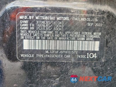 Zdjęcie 13 z 13 samochodu: 2023 MITSUBISHI MIRAGE G4 ES VIN:ML32FUFJ6PHF01572 - miniatura