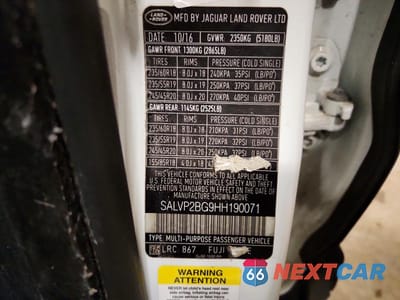 Zdjęcie 13 z 13 samochodu: 2017 LAND ROVER RANGE ROVER VIN:SALVP2BG9HH190071 - miniatura