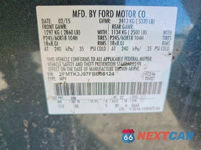 Zdjęcie 14 z 14 samochodu: 2015 FORD EDGE SEL VIN:2FMTK3J97FBB08124 - miniatura