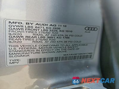Zdjęcie 13 z 13 samochodu: 2019 AUDI Q8 PREMIUM VIN:WA1AVAF19KD017493 - miniatura