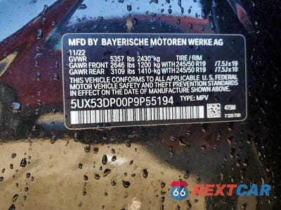 Zdjęcie 13 z 13 samochodu: 2023 BMW X3 XDRIVE30I VIN:5UX53DP00P9P55194 - miniatura