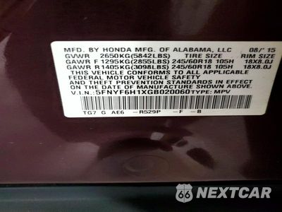 Zdjęcie 13 z 13 samochodu: 2016 HONDA PILOT LX VIN:5FNYF6H1XGB020060 - miniatura
