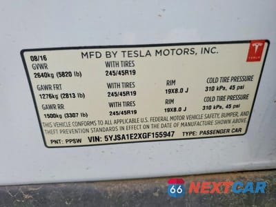 Zdjęcie 12 z 12 samochodu: 2016 TESLA MODEL S VIN:5YJSA1E2XGF155947 - miniatura