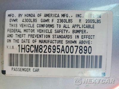 Zdjęcie 13 z 13 samochodu: 2005 HONDA ACCORD EX VIN:1HGCM82695A007890 - miniatura