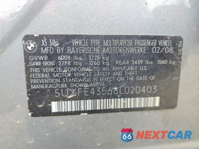 Zdjęcie 13 z 13 samochodu: 2008 BMW X5 3.0I VIN:5UXFE43568L020403 - miniatura