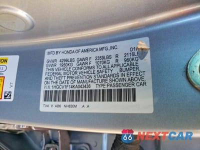 Zdjęcie 13 z 13 samochodu: 2019 HONDA ACCORD LX VIN:1HGCV1F14KA043436 - miniatura