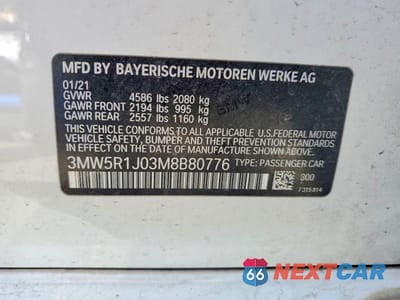 Zdjęcie 13 z 13 samochodu: 2021 BMW 330I VIN:3MW5R1J03M8B80776 - miniatura