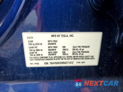 Zdjęcie 14 z 14 samochodu: 2024 TESLA MODEL Y VIN:7SAYGDEE0RA271472 - miniatura