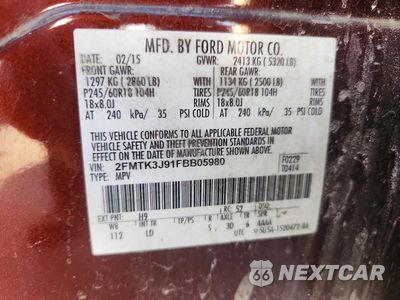 Zdjęcie 13 z 13 samochodu: 2015 FORD EDGE SEL VIN:2FMTK3J91FBB05980 - miniatura