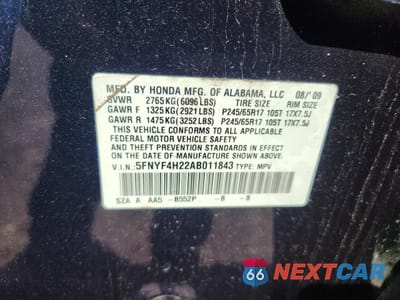 Zdjęcie 13 z 13 samochodu: 2010 HONDA PILOT LX VIN:5FNYF4H22AB011843 - miniatura