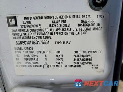 Zdjęcie 12 z 12 samochodu: 2003 CHEVROLET AVALANCHE C1500 VIN:3GNEC13T03G176661 - miniatura