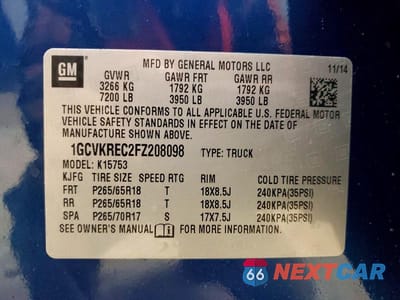 Zdjęcie 12 z 12 samochodu: 2015 CHEVROLET SILVERADO K1500 LT VIN:1GCVKREC2FZ208098 - miniatura