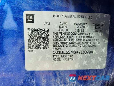 Zdjęcie 12 z 12 samochodu: 2019 CHEVROLET CRUZE LT VIN:1G1BE5SM6K7108794 - miniatura
