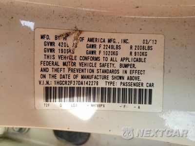 Zdjęcie 12 z 12 samochodu: 2013 HONDA ACCORD LX VIN:1HGCR2F37DA142279 - miniatura