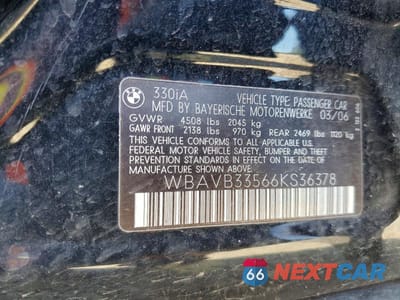 Zdjęcie 12 z 12 samochodu: 2006 BMW 330 I VIN:WBAVB33566KS36378 - miniatura