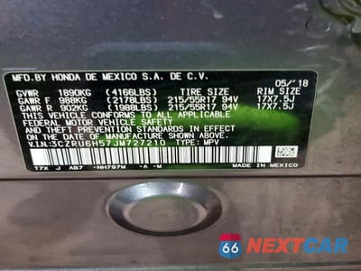 Zdjęcie 12 z 12 samochodu: 2018 HONDA HR-V EX VIN:3CZRU6H57JM727210 - miniatura