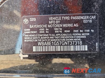 Zdjęcie 12 z 12 samochodu: 2016 BMW 320 I VIN:WBA8E1G57GNT37318 - miniatura