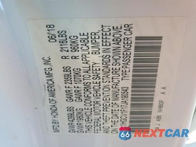 Zdjęcie 12 z 12 samochodu: 2018 HONDA ACCORD LX VIN:1HGCV1F17JA190543 - miniatura
