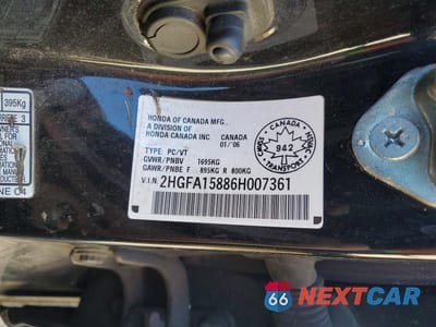 Zdjęcie 12 z 12 samochodu: 2006 HONDA CIVIC EX VIN:2HGFA15886H007361 - miniatura