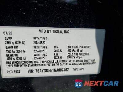 Zdjęcie 12 z 12 samochodu: 2022 TESLA MODEL Y VIN:7SAYGDEE1NA007462 - miniatura