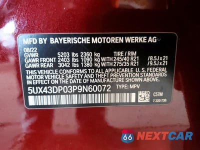 Zdjęcie 12 z 12 samochodu: 2023 BMW X3 SDRIVE30I VIN:5UX43DP03P9N60072 - miniatura