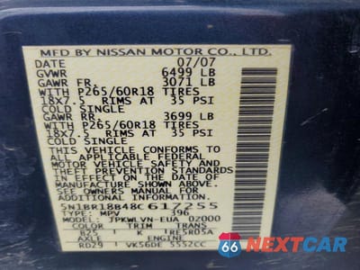 Zdjęcie 13 z 13 samochodu: 2008 NISSAN PATHFINDER SE V8 VIN:5N1BR18B48C617255 - miniatura