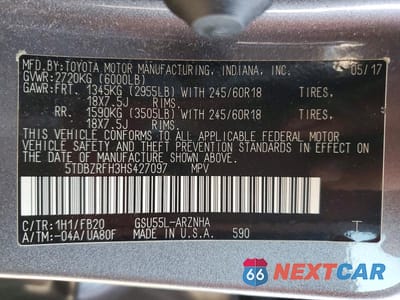 Zdjęcie 13 z 13 samochodu: 2017 TOYOTA HIGHLANDER LE VIN:5TDBZRFH3HS427097 - miniatura