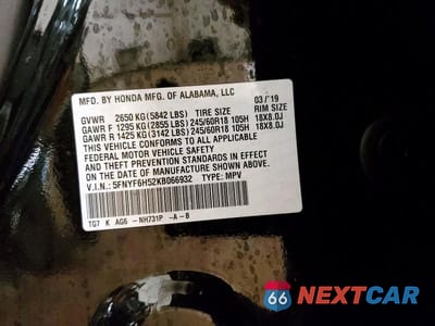 Zdjęcie 14 z 14 samochodu: 2019 HONDA PILOT EXL VIN:5FNYF6H52KB066932 - miniatura