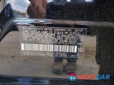 Zdjęcie 12 z 12 samochodu: 2007 LEXUS IS 460 VIN:JTHGL46F375012079 - miniatura