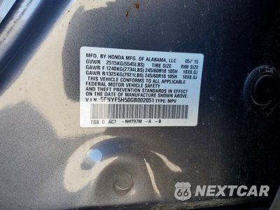 Zdjęcie 13 z 13 samochodu: 2016 HONDA PILOT EXL VIN:5FNYF5H50GB002051 - miniatura