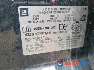 Zdjęcie 10 z 11 samochodu: 2017 GMC YUKON XL K1500 SLE VIN:1GKS2FKC3HR139094 - miniatura