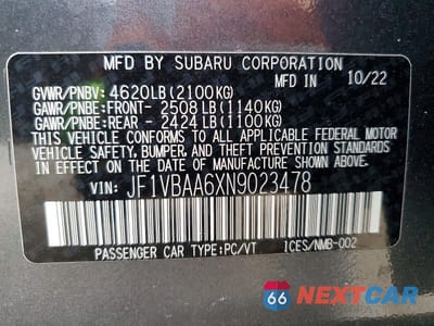 Zdjęcie 13 z 13 samochodu: 2022 SUBARU WRX VIN:JF1VBAA6XN9023478 - miniatura